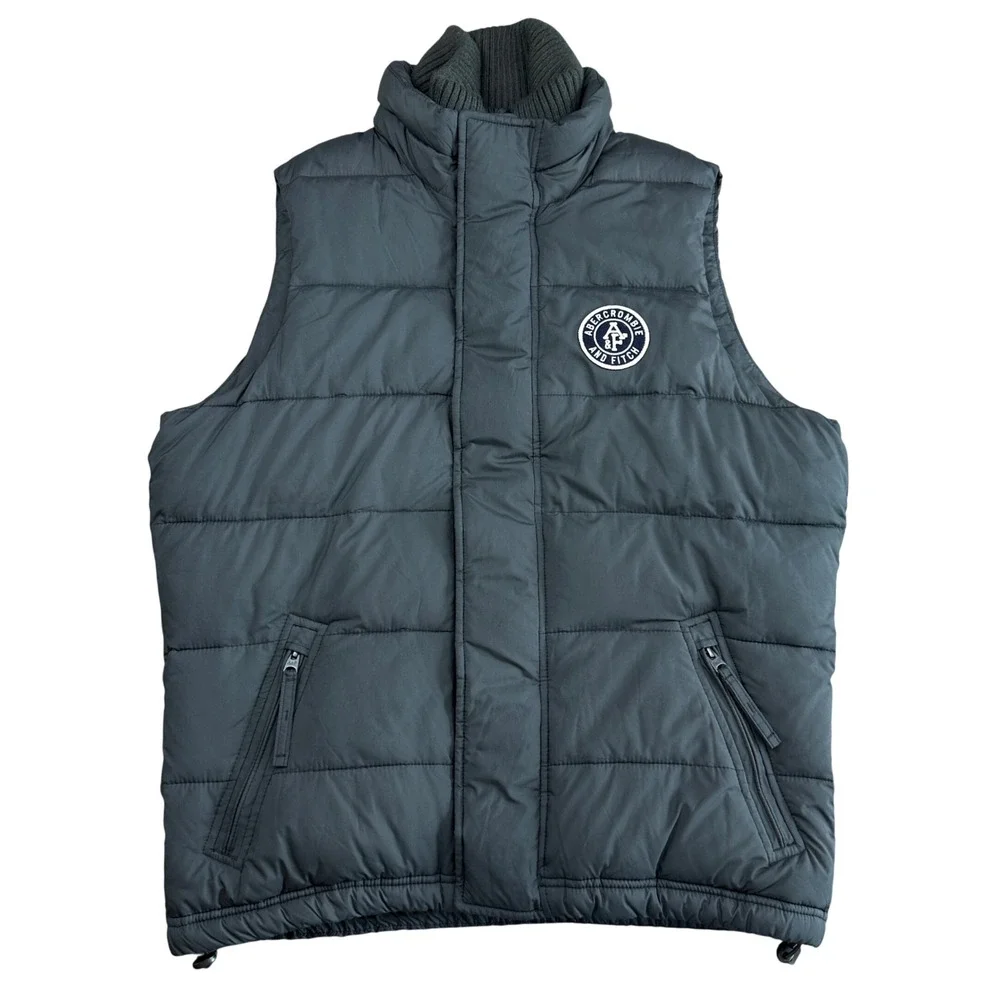 Abercrombie & Fitch Puffer Vest Mens XL Gray Quilted Fleece Lined Winter Jacket
